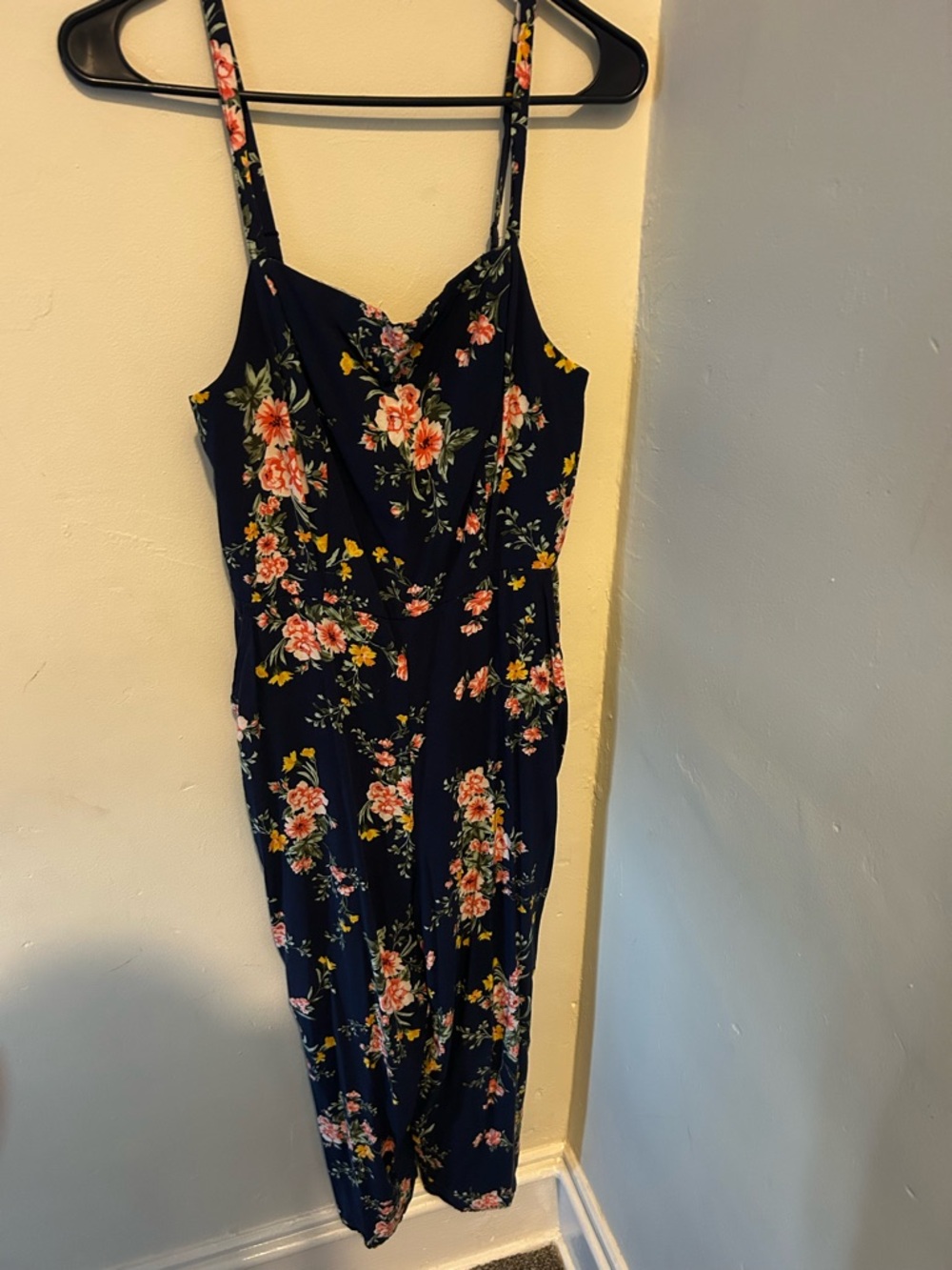 Old Navy Navy Floral Jumpsuit with Pink and Yellow Blossoms